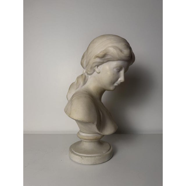 Stone Sculpture Bust of Young Woman, 1800s, Marble For Sale - Image 7 of 15