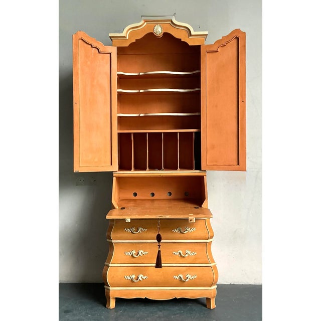 French Provincial Vintage Regency Carved Detail Secretary Desk For Sale - Image 3 of 9