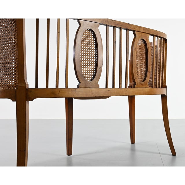 Vintage Caned Slant Bench, 1950s For Sale - Image 13 of 18