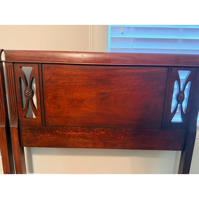 Vintage Federal Carved Mahogany Twin Beds, Pair For Sale - Image 9 of 16