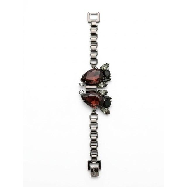 Vintage Mawi London Hematite-Tone Statement Bracelet with Garnet and Sage Crystals, 2000s For Sale - Image 4 of 4
