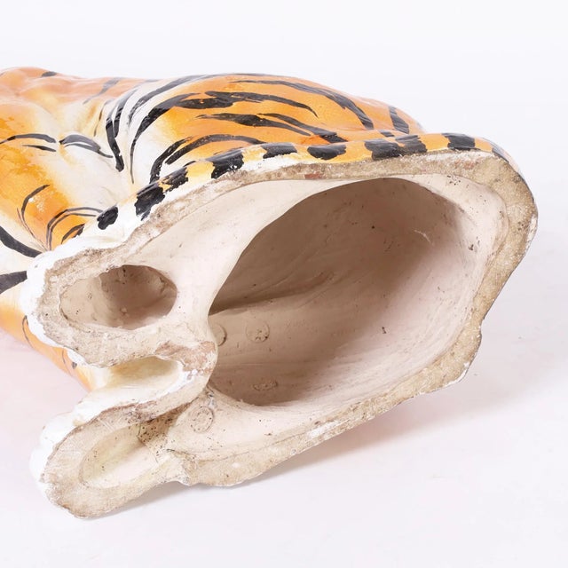 Tangerine Vintage Italian Glazed Terra Cotta Tiger or Cat For Sale - Image 8 of 9