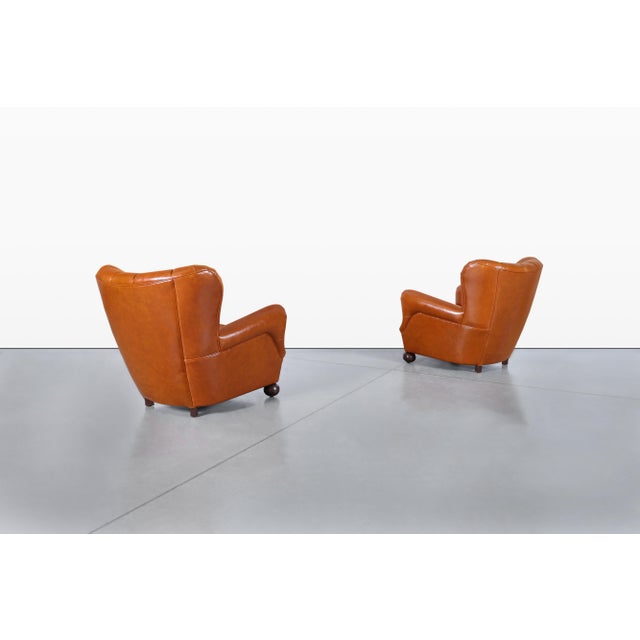 Scandinavian Art Deco Club Lounge Chairs in Cognac Leather, 1940s For Sale In Los Angeles - Image 6 of 14