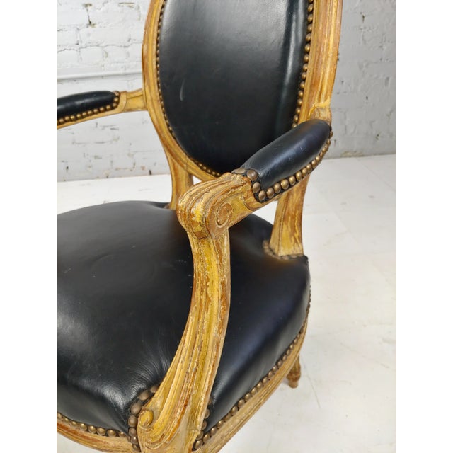 Animal Skin 18th Century Original French Chairs Black Leather Upholstered - a Pair For Sale - Image 7 of 10