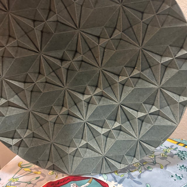 Oversized Sage Ceramic Art Bowl With Raised Three-Dimensional Geometric Starburst Pattern For Sale In Minneapolis - Image 6 of 7