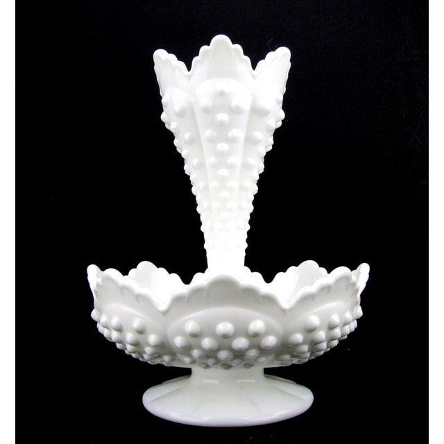 Mid-Century Modern Vintage Mid-Century Modern Fenton Hobnail Milk Glass Epergne With Single Horn For Sale - Image 3 of 5
