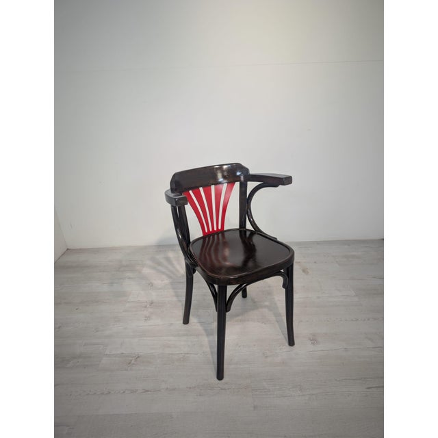 25 Armchair in Beech with Red Fan from Ton, 1965 For Sale - Image 4 of 14