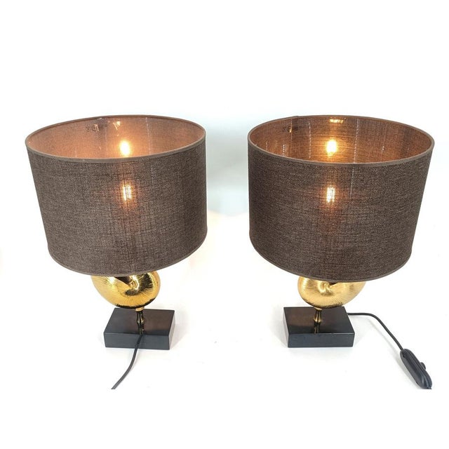 Gold Brass Nautilus Table Lamps from Maison Charles, France, 1970s, Set of 2 For Sale - Image 8 of 12