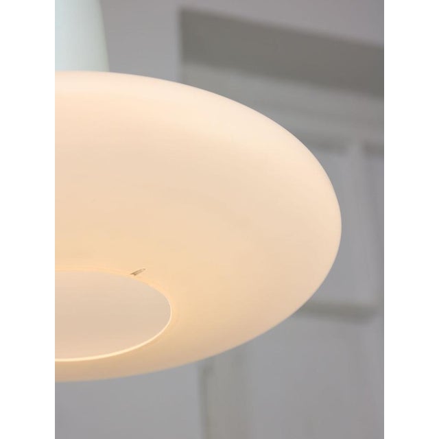 Mid-Century Italian Brass and Opaline Hat Pendant Lamp For Sale - Image 5 of 15