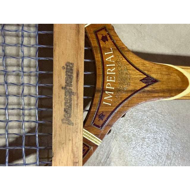 Brown Mid-Century Vintage t.a. Davis "Hi-Point" Wooden Tennis Rackets in Braces - Pair For Sale - Image 8 of 11