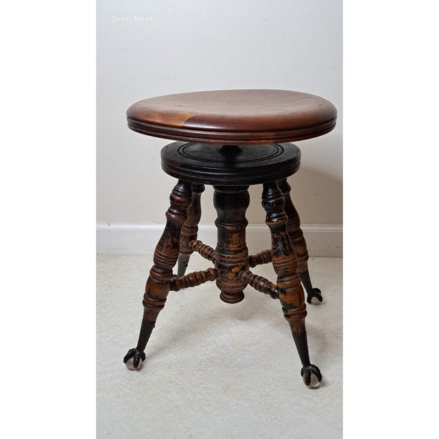 Wood Late Victorian Adjustable Piano Stool With Glass Ball & Claw Feet, Circa 1880-1900 For Sale - Image 7 of 15