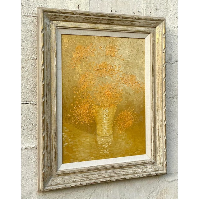 1960s Vintage Boho 1965 Original Floral Oil Painting on Board For Sale - Image 5 of 8