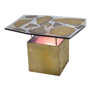 Custom Studio Made Side Table With Resin and Slate Top and Light Up Base For Sale