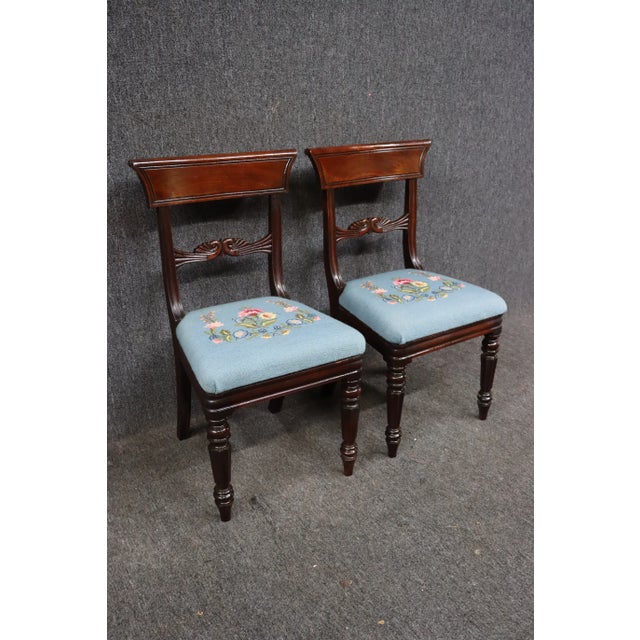 Federal Style Needlepoint & Mahogany Side Chairs - a Pair For Sale - Image 4 of 11