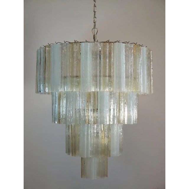 Large Vintage Italian Chrome and Opaline, Amber, and Clear Murano Glass Chandelier, 1980s For Sale - Image 4 of 12