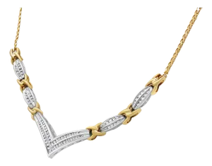 10K Yellow and White Gold 1.0 Cttw Round and Princess cut Diamond "V" Shape Statement Necklace (I-J Color, I1-I2 Clarity)