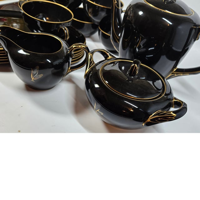 Ceramic Black and Gold Mid Century Tea Set- Set of 15 For Sale - Image 7 of 9