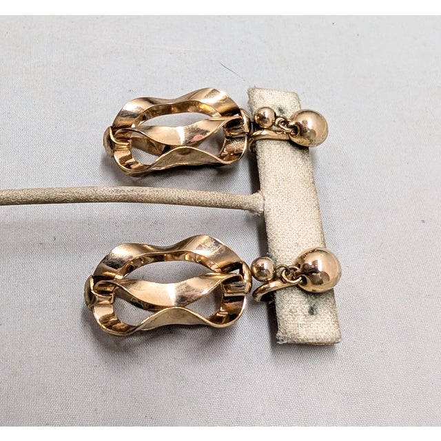 1950s Vintage 1955 Signed Napier Book Piece Goldtone "Garland" Drop Clip Earrings-2 Pieces For Sale - Image 5 of 9