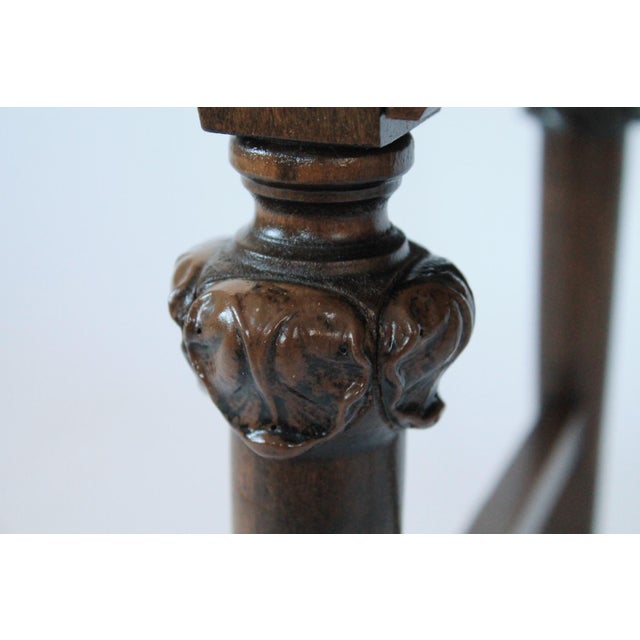 Brown Antique Wood Bench With Caned Seat For Sale - Image 8 of 15