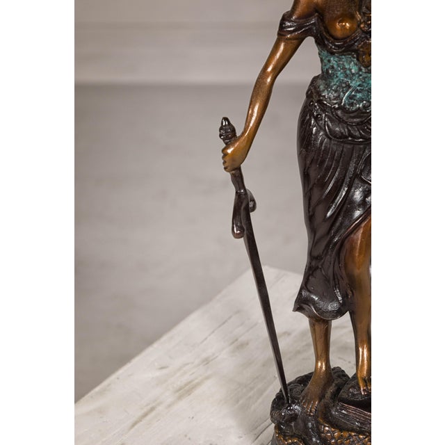 Lady Justice, Cast Bronze Tabletop Statuette with Scales and Sword For Sale - Image 9 of 12