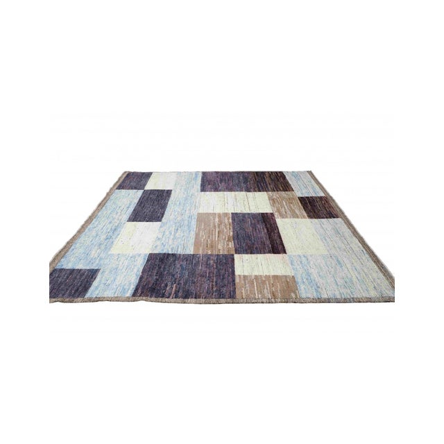 Mid-Century Modern Blue & Purple Modern Wool Rug For Sale - Image 3 of 7