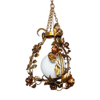 Wrought Iron and Gold Leaf Lamp, Spain, 1960s For Sale