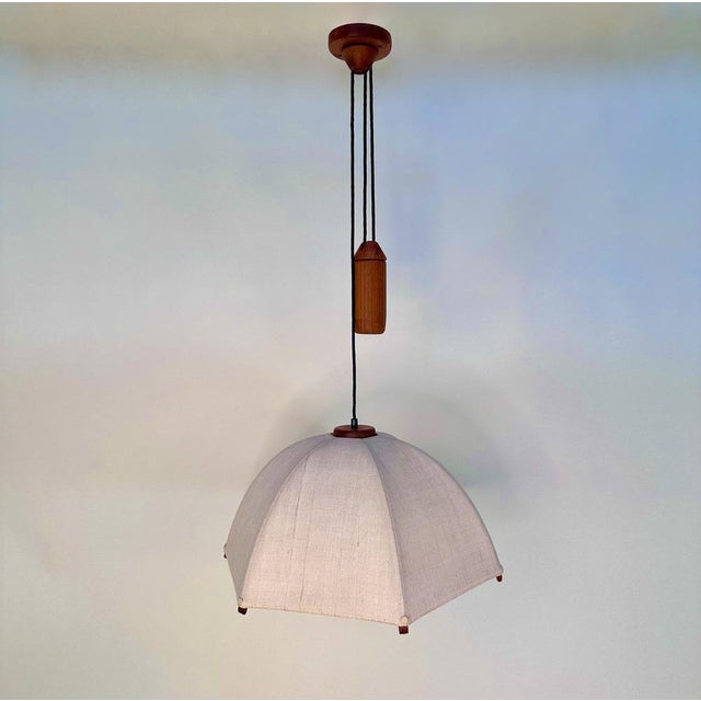 Postmodern Height-Adjustable Umbrella Hanging Lamp in Teak from Domus, 1980s For Sale - Image 10 of 18