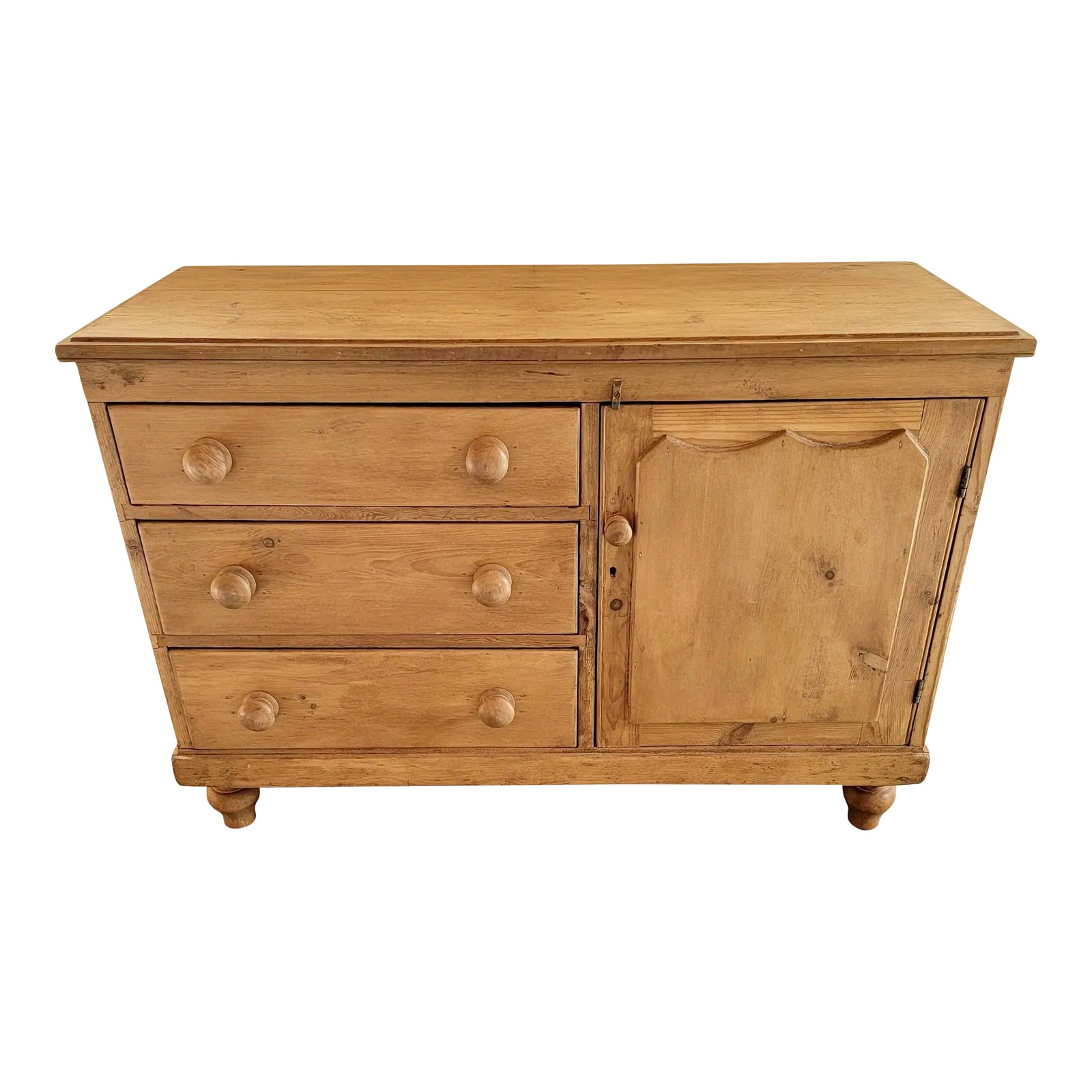 Antique Pine Dresser Base With Drawers and Storage Compartment From