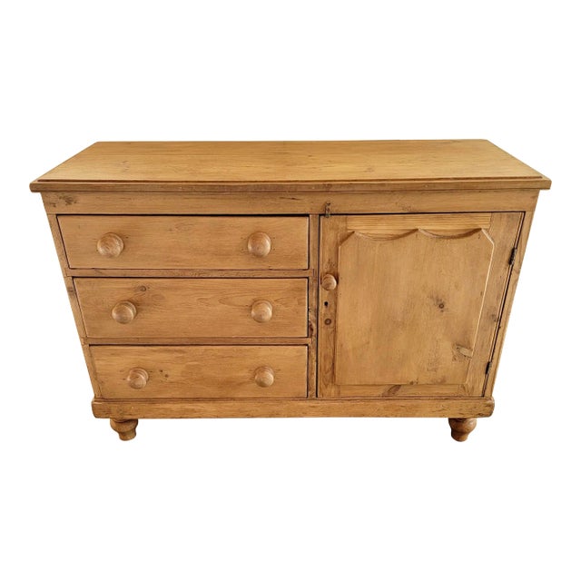Antique Pine Dresser Base With Drawers and Storage Compartment From England - Circa 1890 For Sale