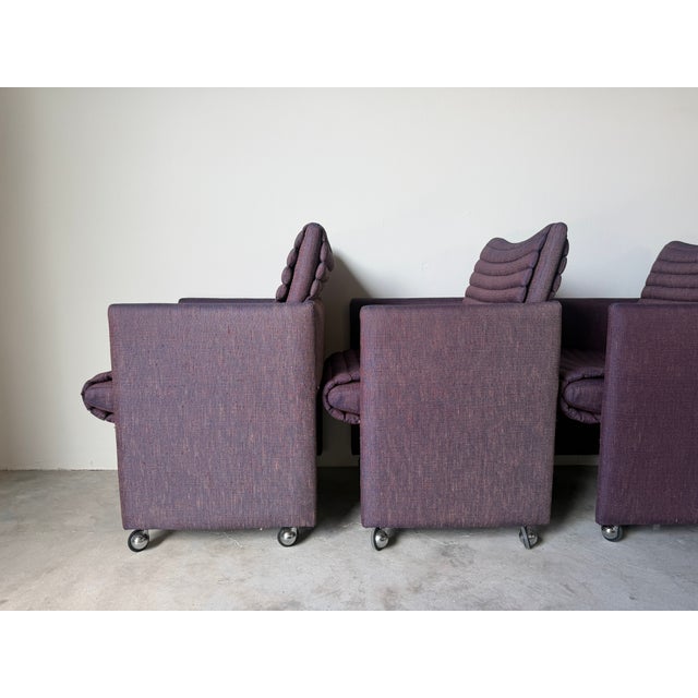 1980s Postmodern Vladimir Kagan Style Upholstered Dining Armchairs With Casters – Set of 4 For Sale - Image 9 of 17