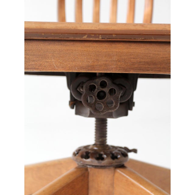 Early 20th Century Antique Spritzer's Wood Swivel Desk Chair For Sale - Image 5 of 17