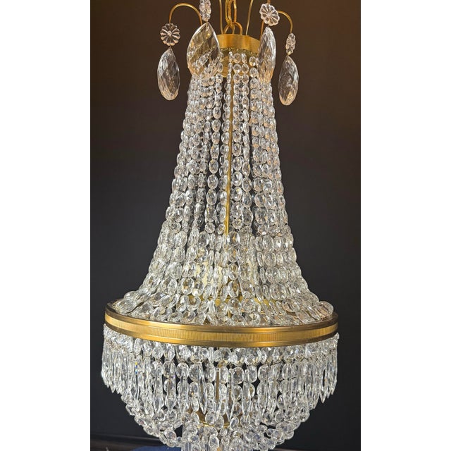 Vintage Chandelier- Extraordinary French Montgolfière Empire-Brass & Crystal Basket Chandelier For Sale In Chicago - Image 6 of 15