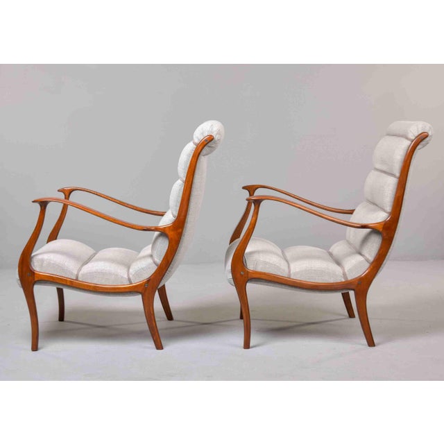 1950s Italian Mid-Century Walnut Lounge Chairs by Longhi, Milan - Pair For Sale - Image 5 of 12