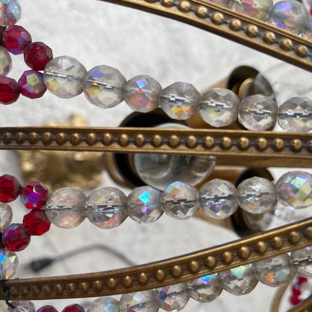 Antique Gilt Brass and Glass Beaded Lamp For Sale - Image 9 of 12