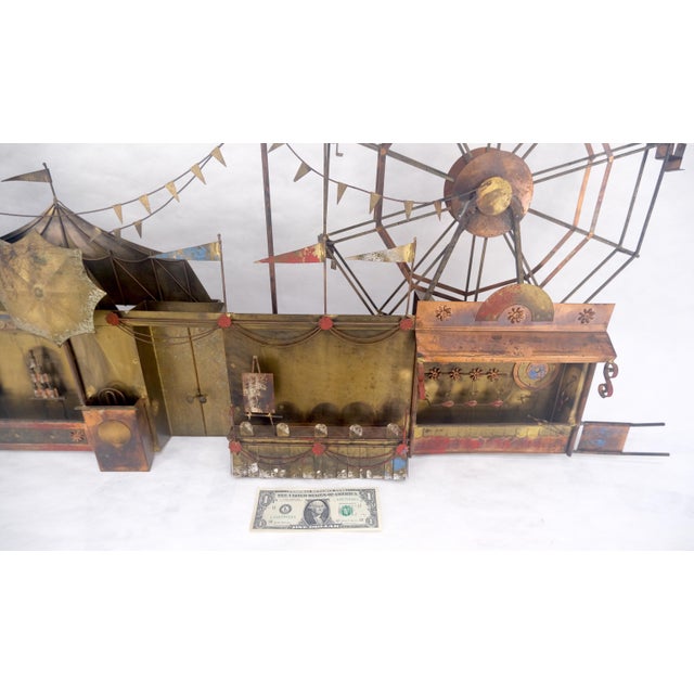 Curtis Jere Signed Curtis Jere Brass Carnival Scene Ferris Wheel Wall Sculpture For Sale - Image 4 of 11