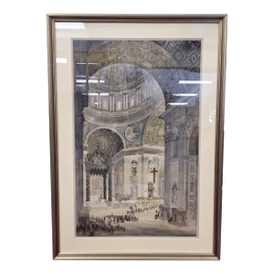 Huge 1898 Spectacular Watercolor Painting of St.Peter's Basilical Interior by Henry Pennell