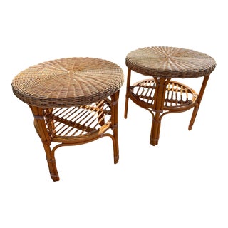 Vintage Wicker Side Tables Patio Rattan Side Tables Patio Furniture End Tables Rattan End Tables Wicker Furniture Lakehouse For Sale