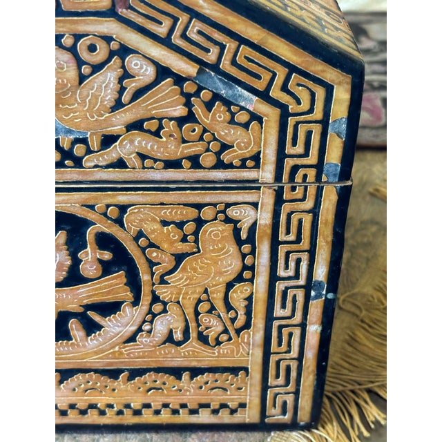 Tan Vintage Wood Carved Box for Jewelry or Secrets! For Sale - Image 8 of 11