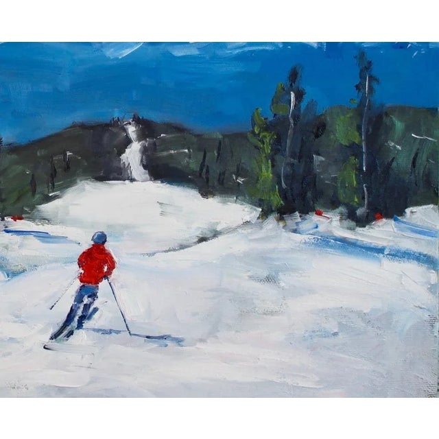 Textile Winterscapes — Diamond Peak Run Original Oil on Gallery Wrapped Canvas For Sale - Image 7 of 11