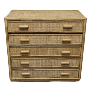 Rattan Chest of 5 Drawers, 1970 For Sale