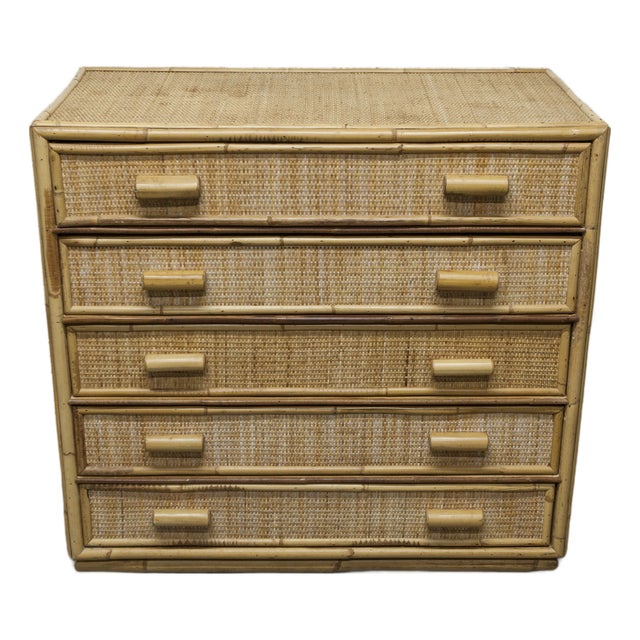 Rattan Chest of 5 Drawers, 1970 For Sale