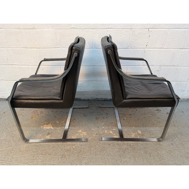 Metal Mid 20th Century Leather and Chrome Armchairs Attributed to Rudolf Glatzel for Walter Knoll For Sale - Image 7 of 18