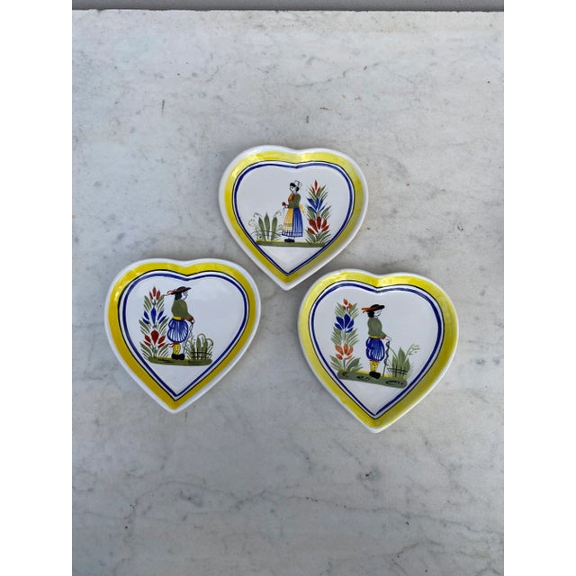 French Country French Miniature Quimper Heart Plate Circa 1950 For Sale - Image 3 of 5