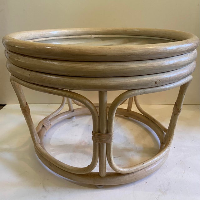 Vintage Small Rattan Glass Top Table Chairish