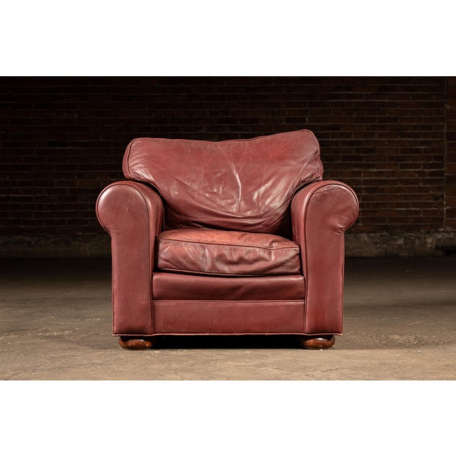 Late 20th Century Late 20th Century Red Leather Armchair With Ottoman For Sale - Image 5 of 18