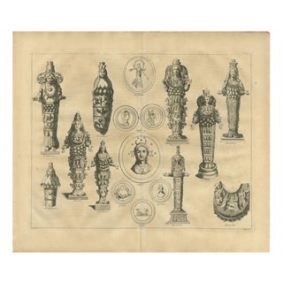 Bernard de Montfaucon, Roman Ephesian Artemis Statues, 1721, Copper Engraving on Paper For Sale