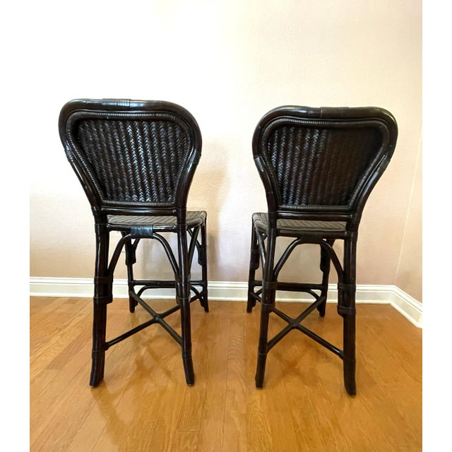 Late 20th Century Black Rattan Counter Stools - a Pair For Sale - Image 9 of 11