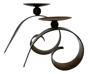 Vintage Modern Style Brutalist Hand Wrought Iron Abstract Candleholders- A Pair