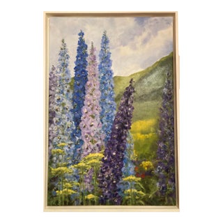 "Field of Delphiniums & Yarrow" Contemporary Original Impressionist Style Field Landscape Oil Painting by Robert Rutkauskas For Sale