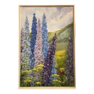"Field of Delphiniums & Yarrow" Contemporary Original Impressionist Style Field Landscape Oil Painting by Robert Rutkauskas